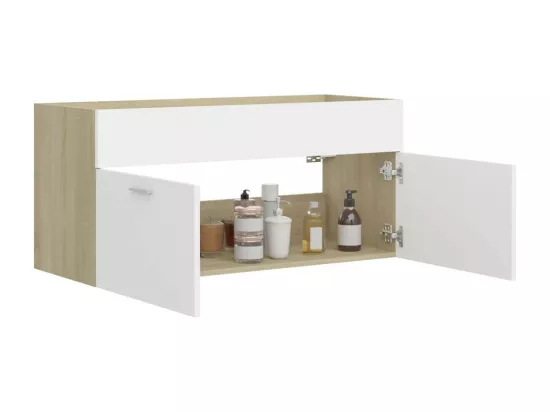 Armoire d'évier Blanc et chêne sonoma 100x38,5x46