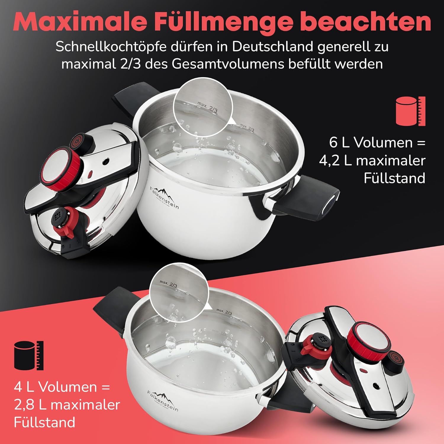 Schnellkochtopf 4l [  ], geeignet für alle Herdarten > Pressure Cooker mit Kochzeitsignal | Dampfkochtopf mit 2 Kochstufen