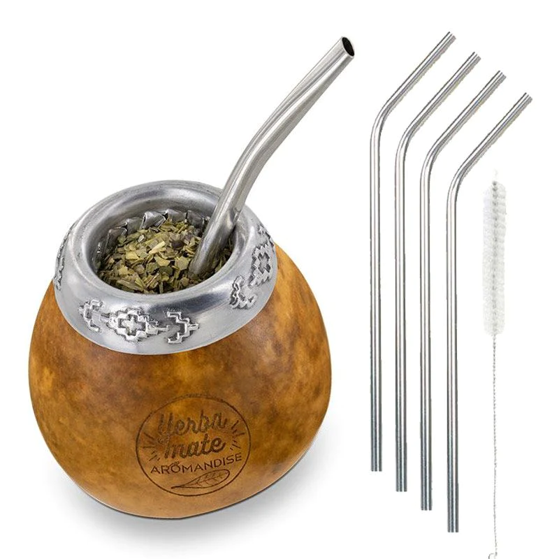 Calebasse et bombilla pour maté + 4 pailles en inox Youdoit