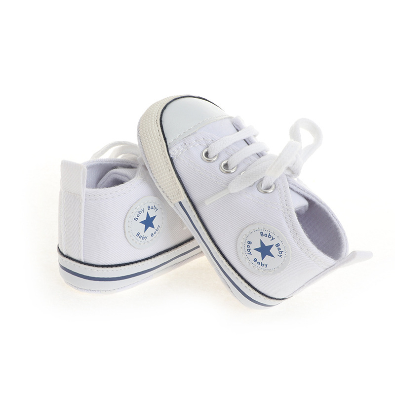 (1 Paar) Gr. 17/18 Baby Stoff Sneaker Lauflern Schuhe Kleinkind Turnschuhe mit Schnürsenkel - Weiss