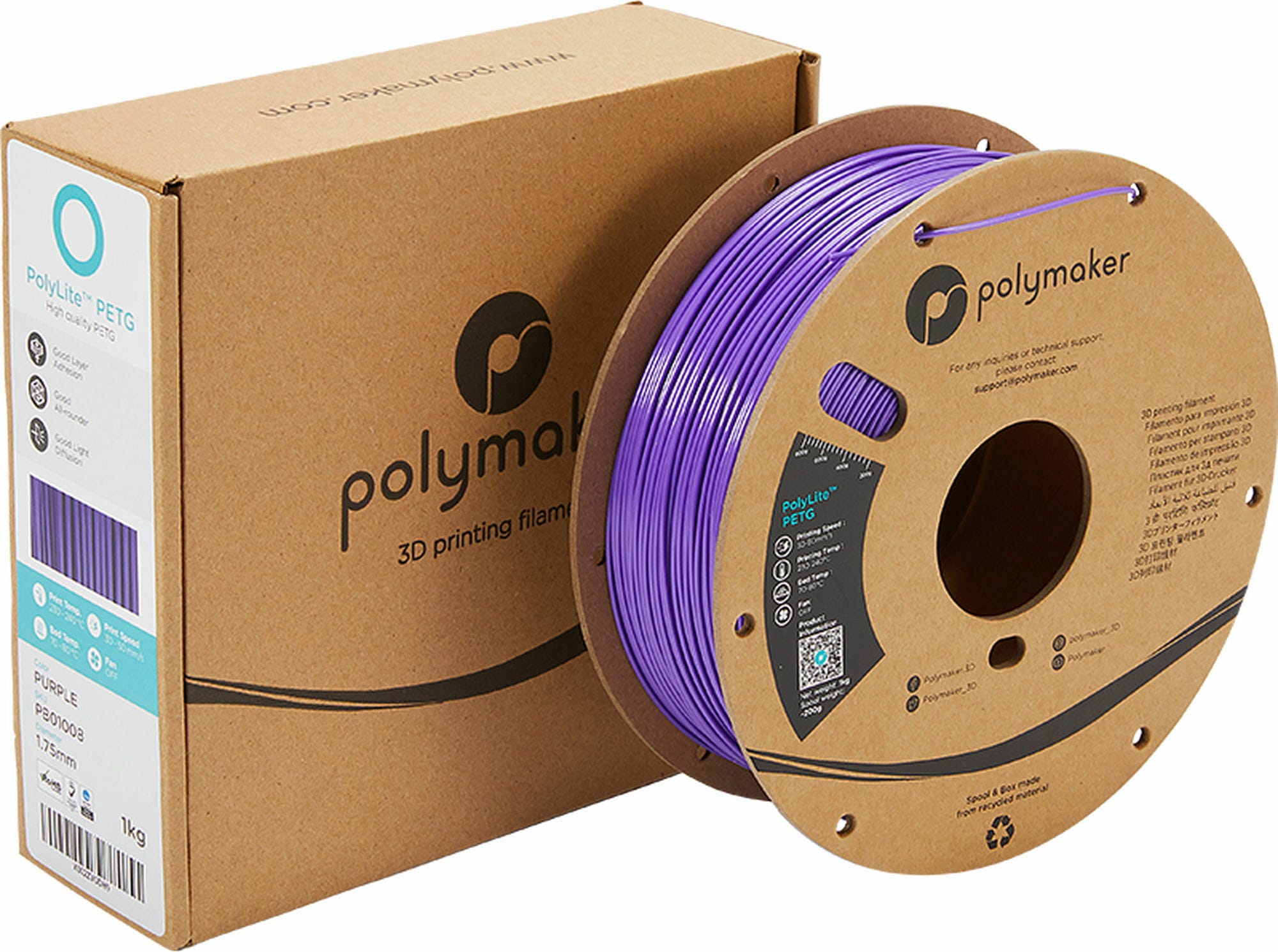 Polymaker  PolyLite PETG Violett, 1,75 mm (1.000 g)    Großartiges Allround-Filament für den täglichen Druck in Violett