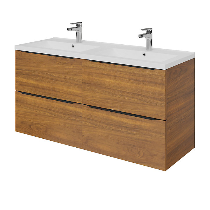 Meuble sous vasque à suspendre GoodHome Imandra décor noyer L. 120 x H. 60 x P. 45 cm