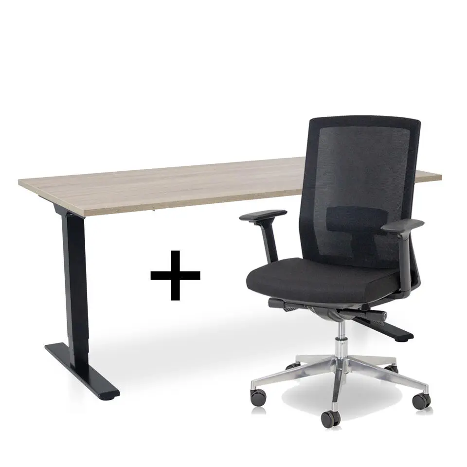 MRC COMFORT Set - Zit-sta bureau   stoel - 160x80 - midden eiken
