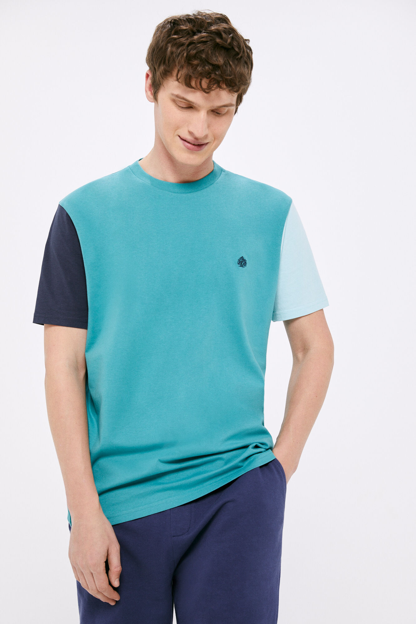 Camiseta color block - turquesa