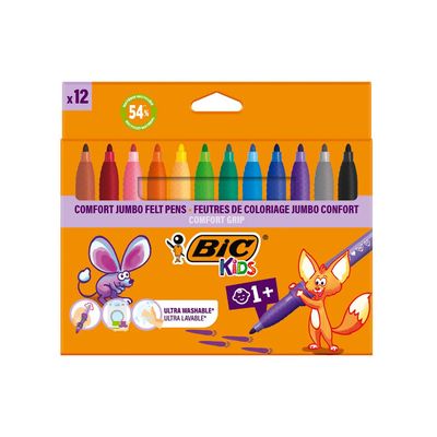 BIC KiDS - Marqueur - couleurs assorties - encre à l'eau - jumbo (pack de 12)