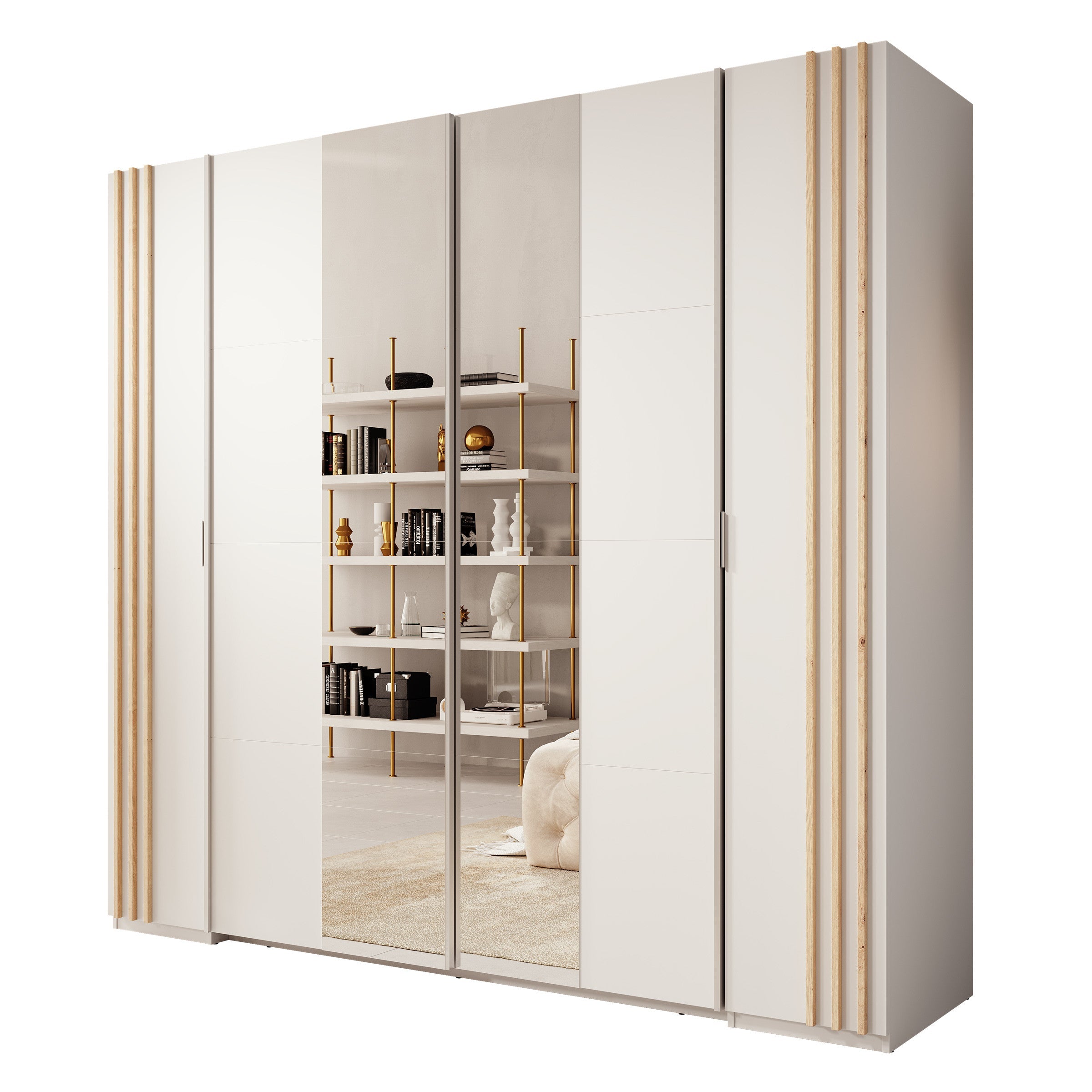 Meubella - Kledingkast Franklin - Wit - 220 cm - Met spiegel