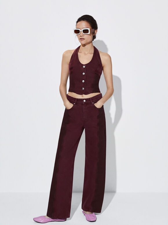 Top jeans color block - Violeta