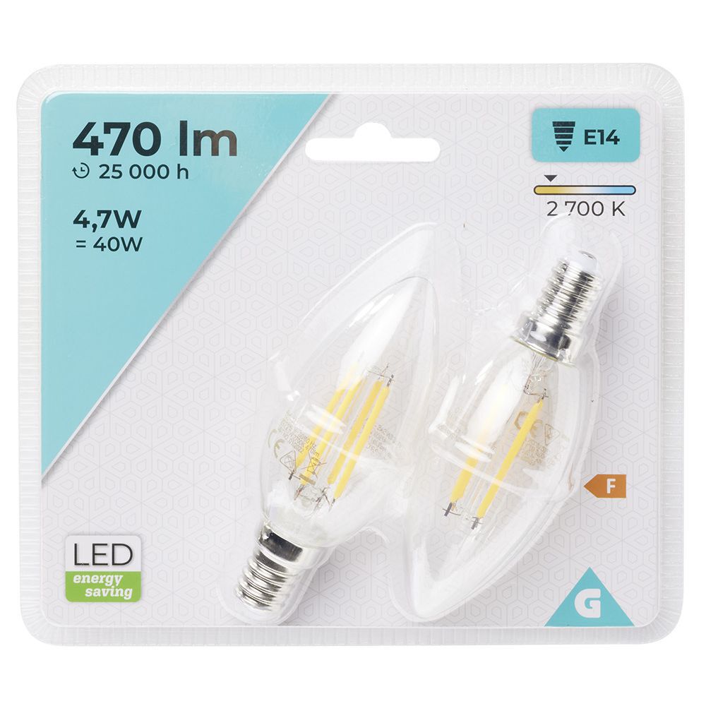 Ampoule LED filament E14 C35 Homday lumière chaude 470lms x2