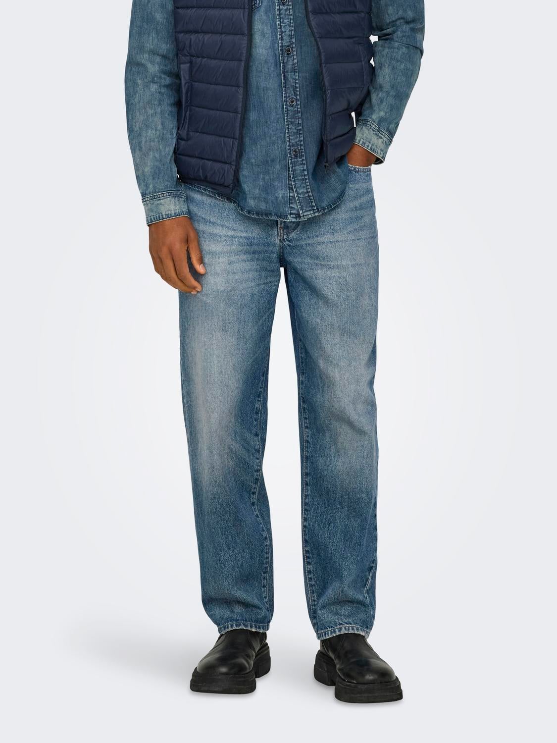 ONSEDGE Mittlere Taille Gerade geschnitten Jeans Medium Blue Denim
