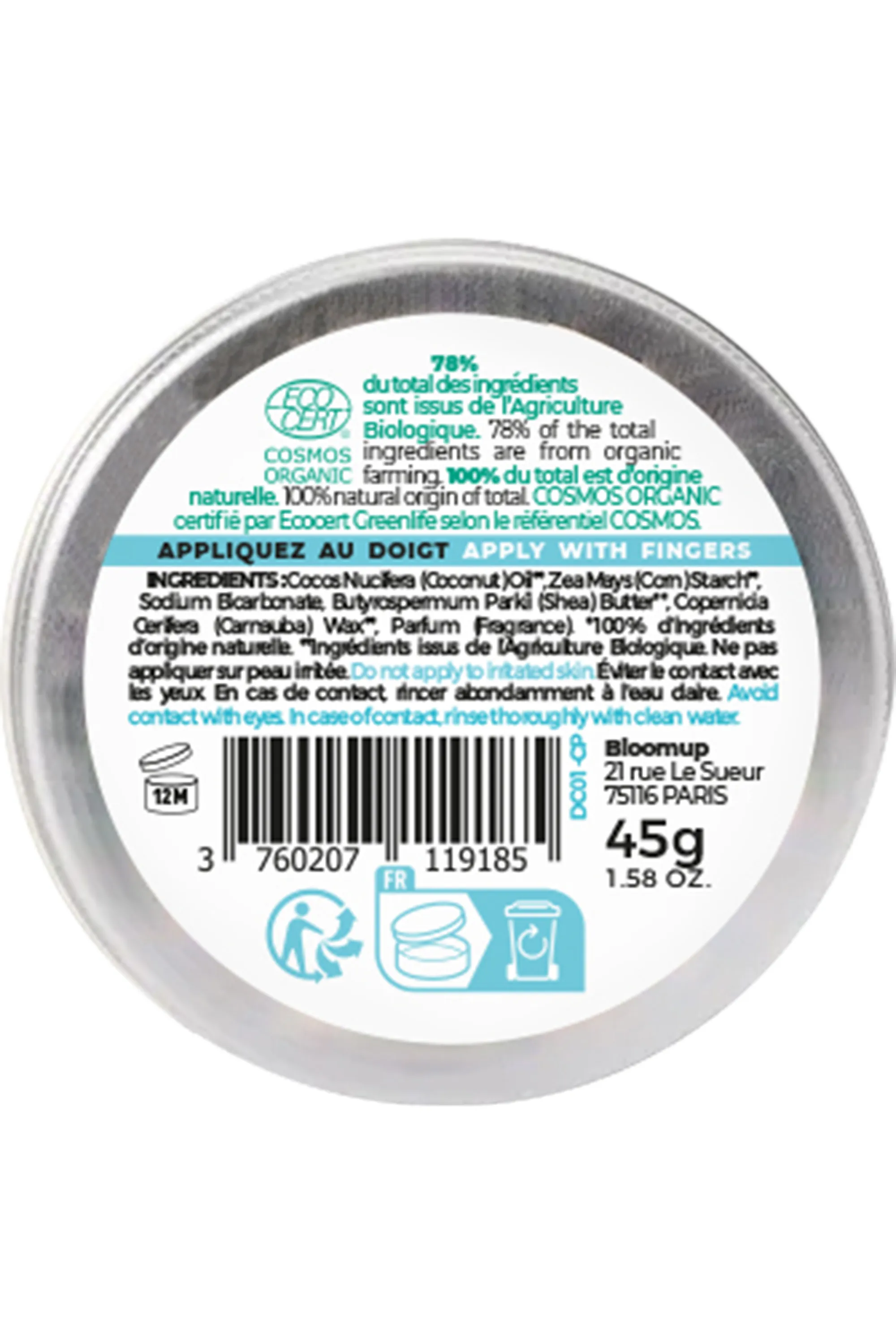 Energie Fruit Déodorant crème monoï certifié bio-45 g
