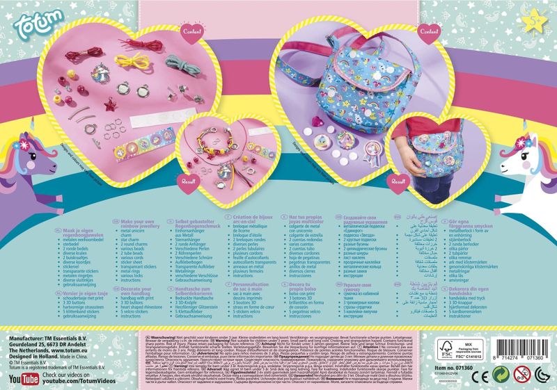 Totum - Unicorn - 2-in-1 Knutselset - Armbandjes Maken - Tas Versieren - Creatief Speelgoed