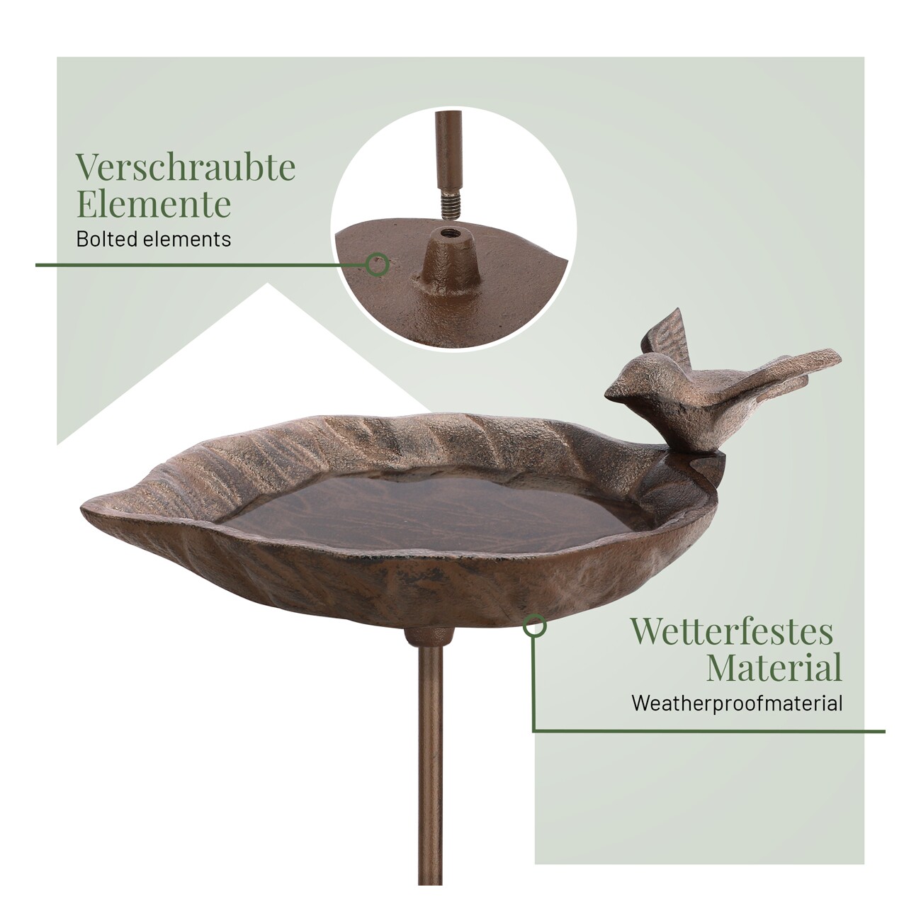 WILDLIFE HOME Vogeltränke auf Stab Blatt-Design