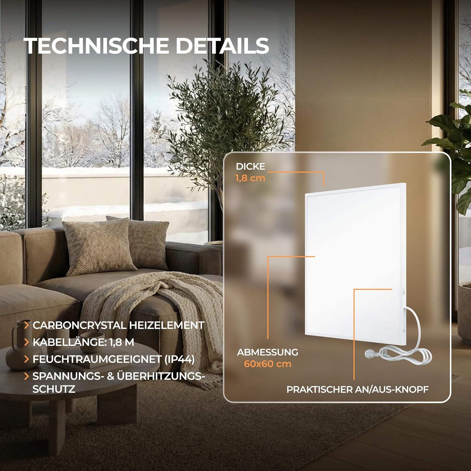 BR Bringer Infrarotheizung 300 Watt - mit Thermostat und Fernbedienung - Infrarot Elektroheizung Energiesparend - TÜV & GS - Deutsche Qualitätsmarke (weiß)