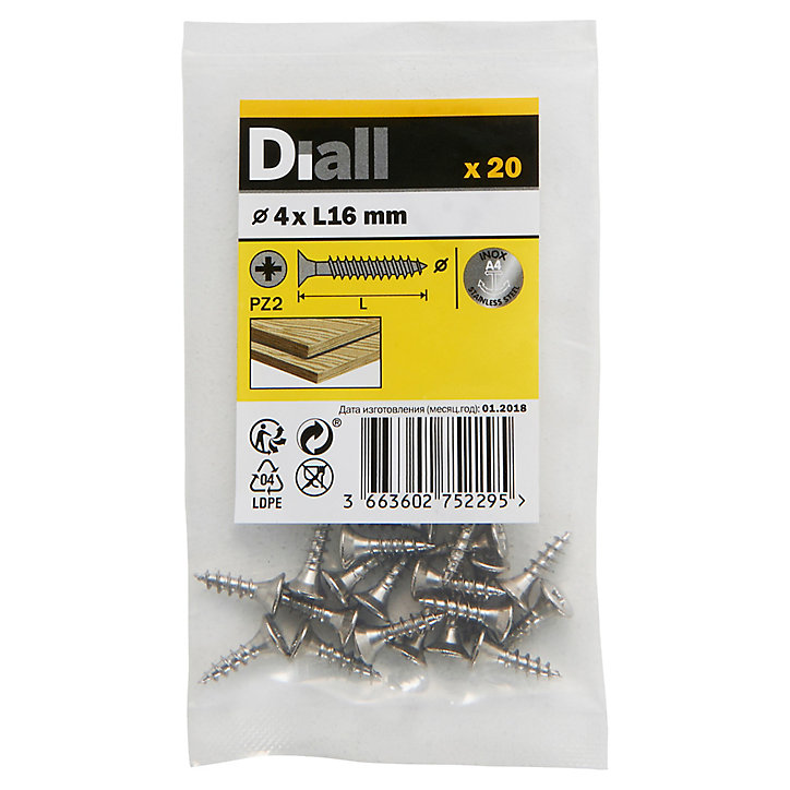 Vis à bois en acier inoxydable A4 pozidriv 4x16 mm - 20 pièces