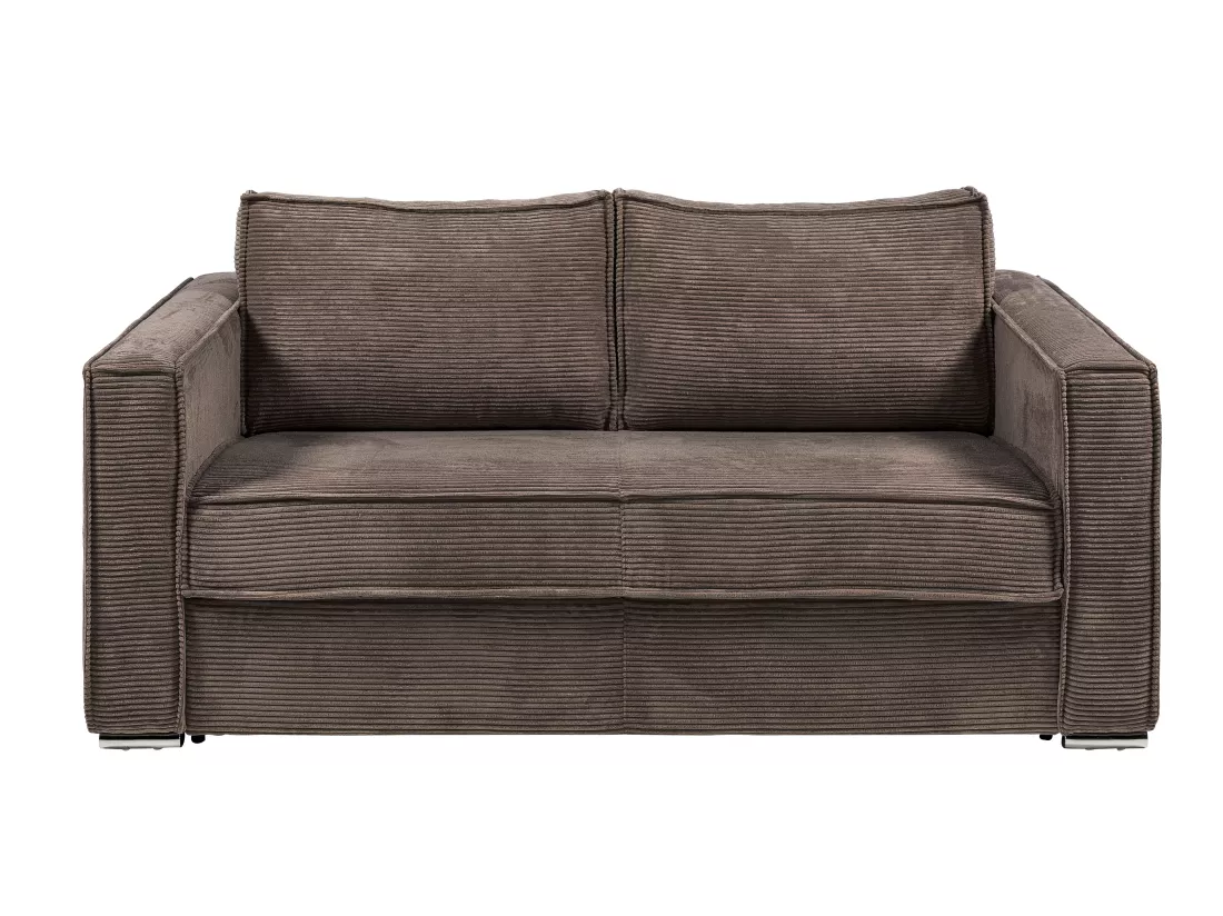 Canapé 3 places convertible express en velours côtelé marron - Couchage 140 cm - Matelas 22 cm LORETO