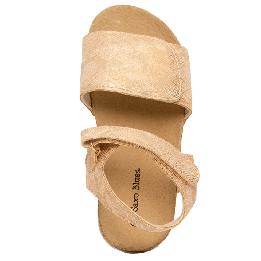 Nu-pieds brillants à scratchs effet peau de serpent pour fille - Beige