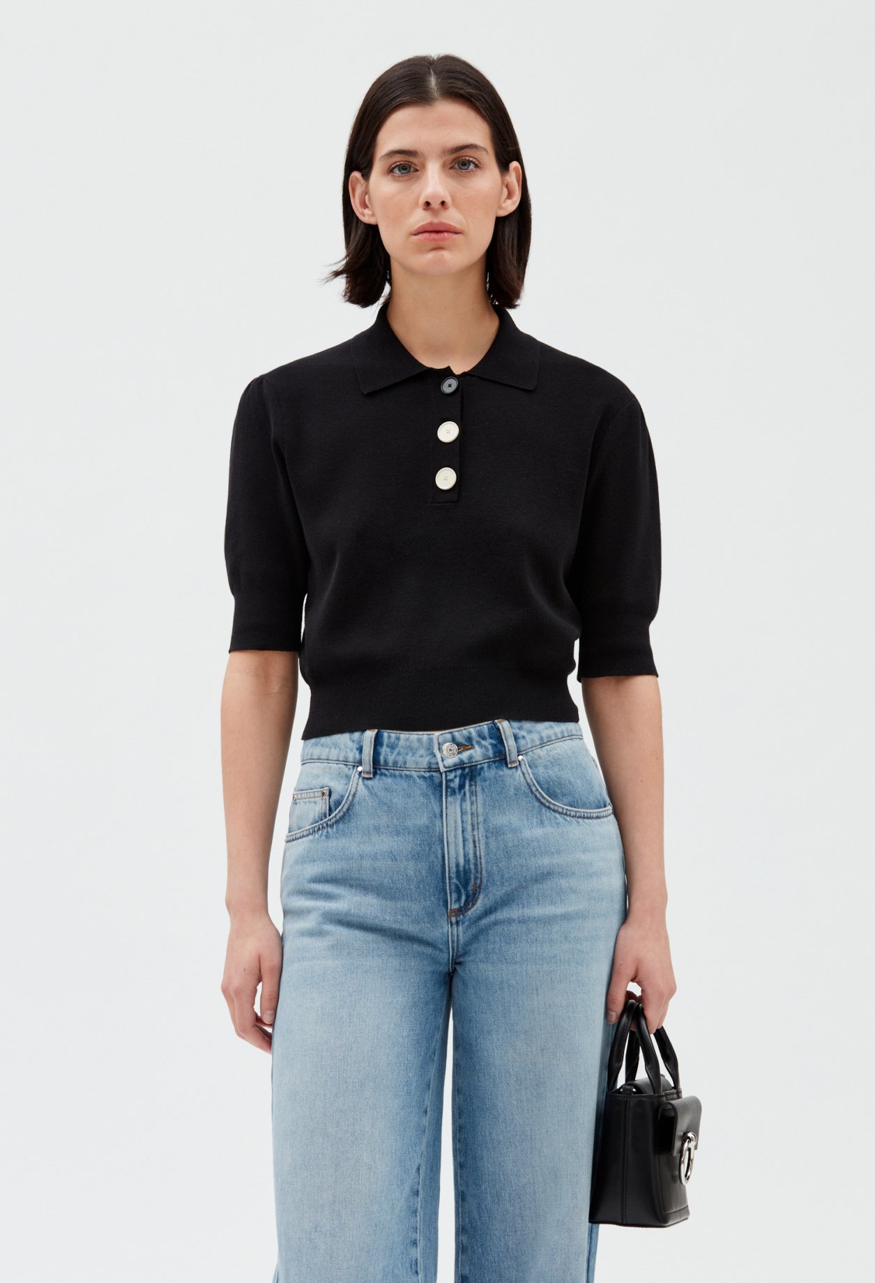 Polo manches courtes maille noir
