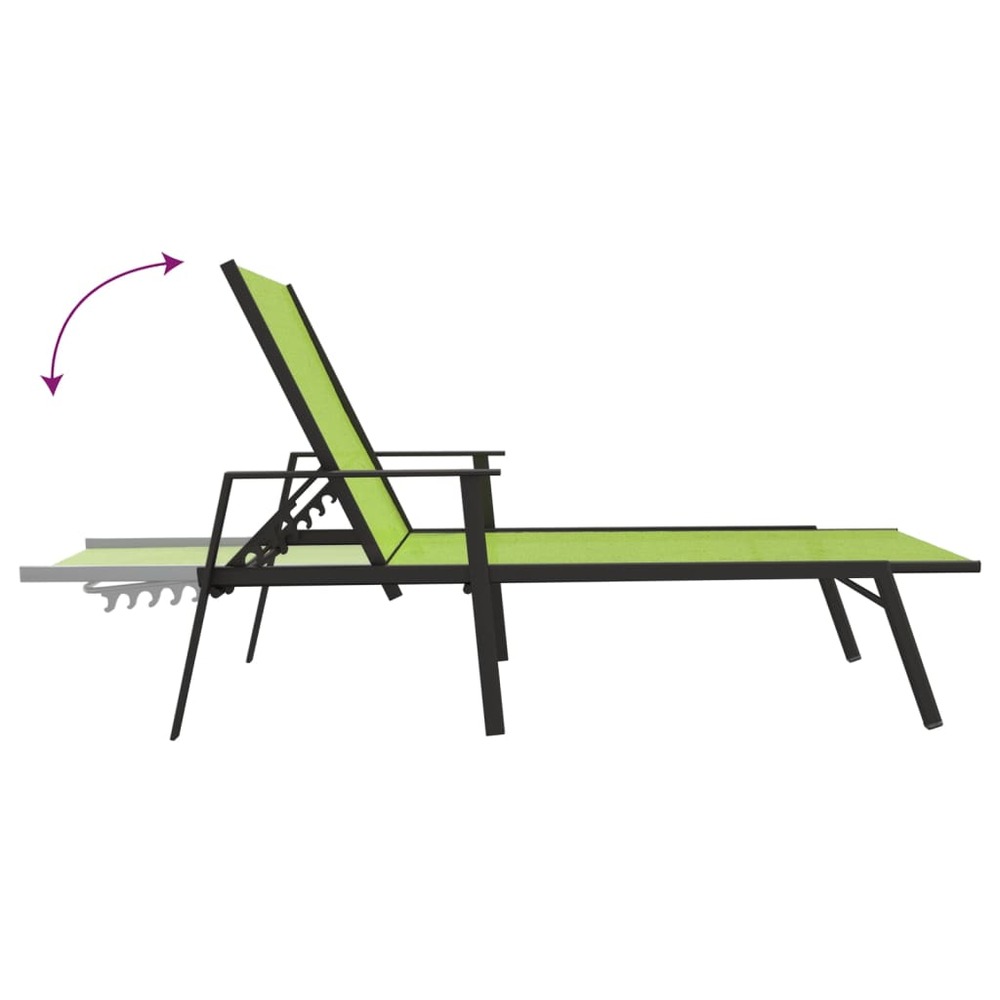Transat chaise longue bain de soleil lit de jardin terrasse meuble d'extérieur acier et tissu textilène vert