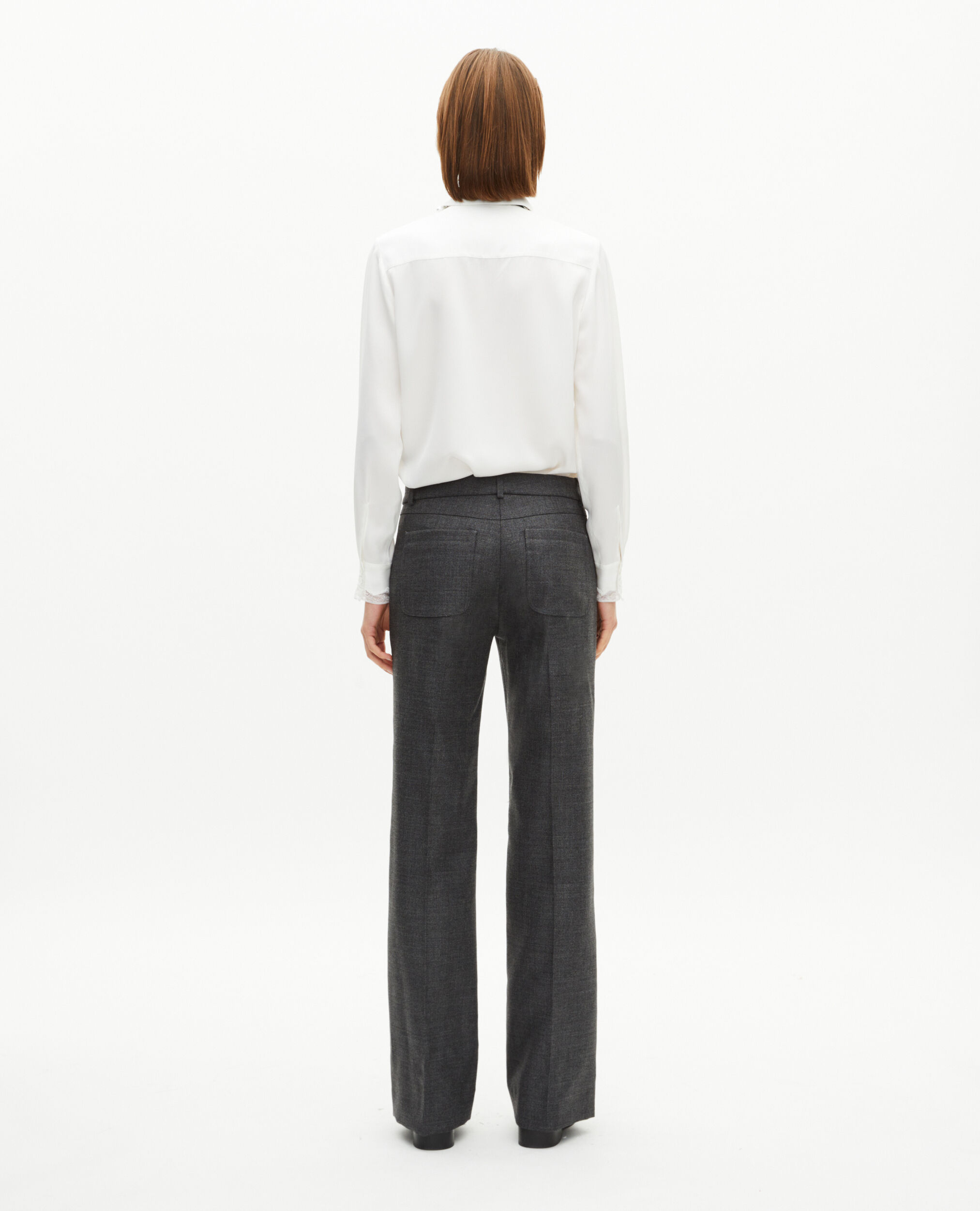 Pantalon tailleur bootcut en laine gris foncé