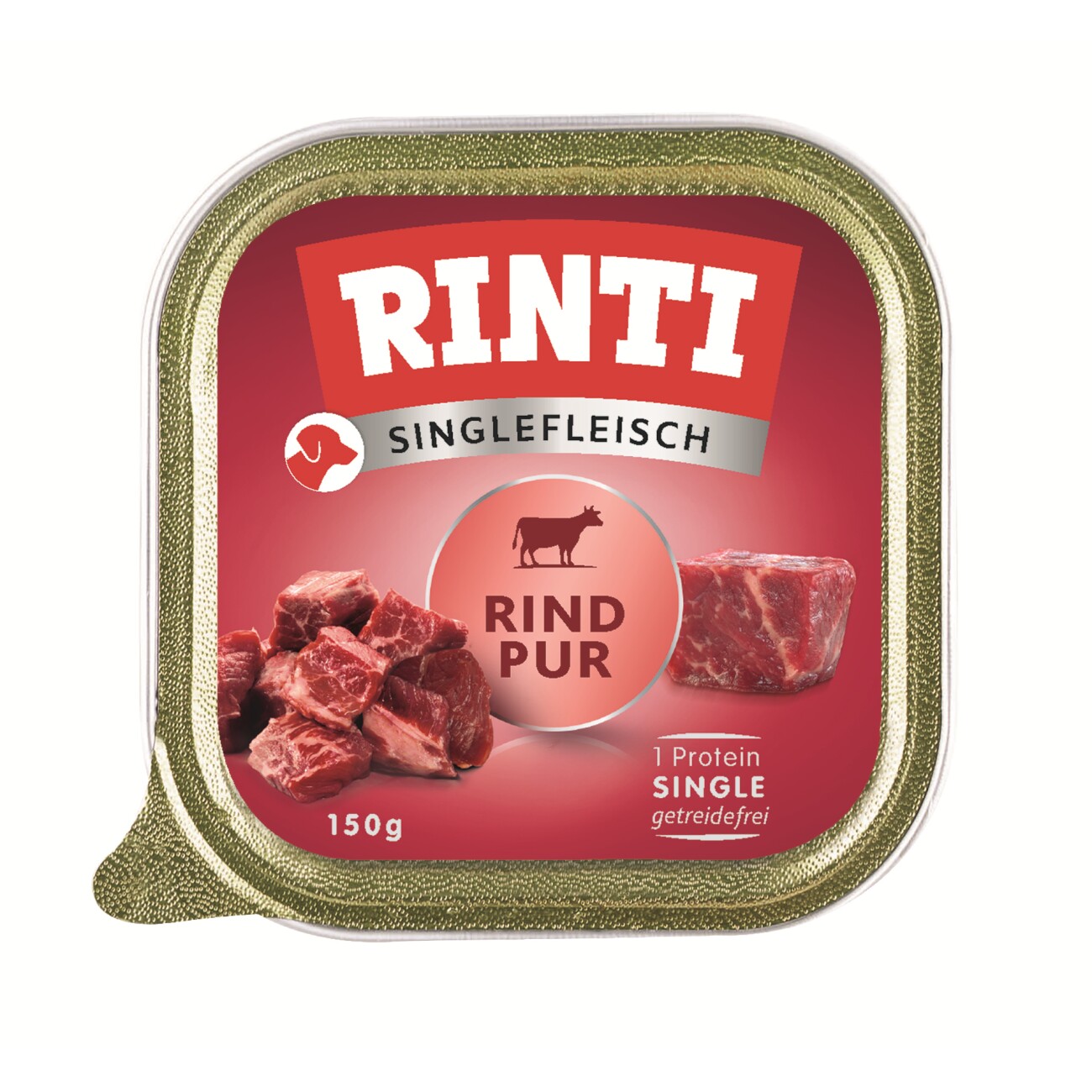 RINTI Singlefleisch Nassfutter Hund, Adult, Schale, Rind pur 10x150 g