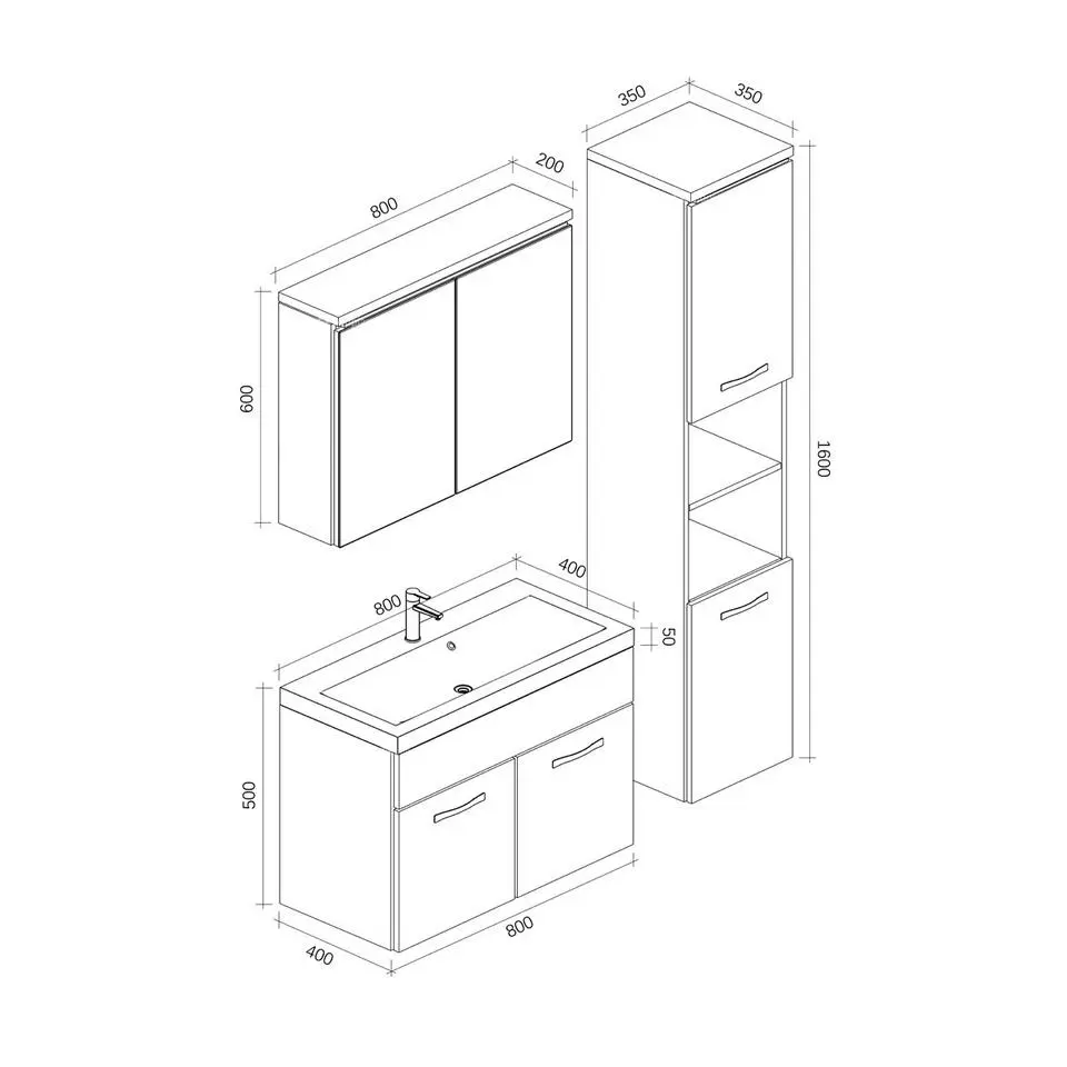 Badplaats Badkamermeubel Set Paso XL 80 x 40 cm - Eiken - Badmeubel met