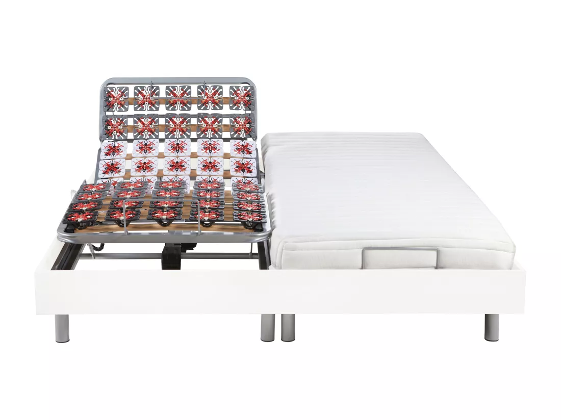 Lit électrique de relaxation tout plots + matelas latex - 2 x 70 x 190 cm - Blanc - CASSIOPEE III de YSMÉE