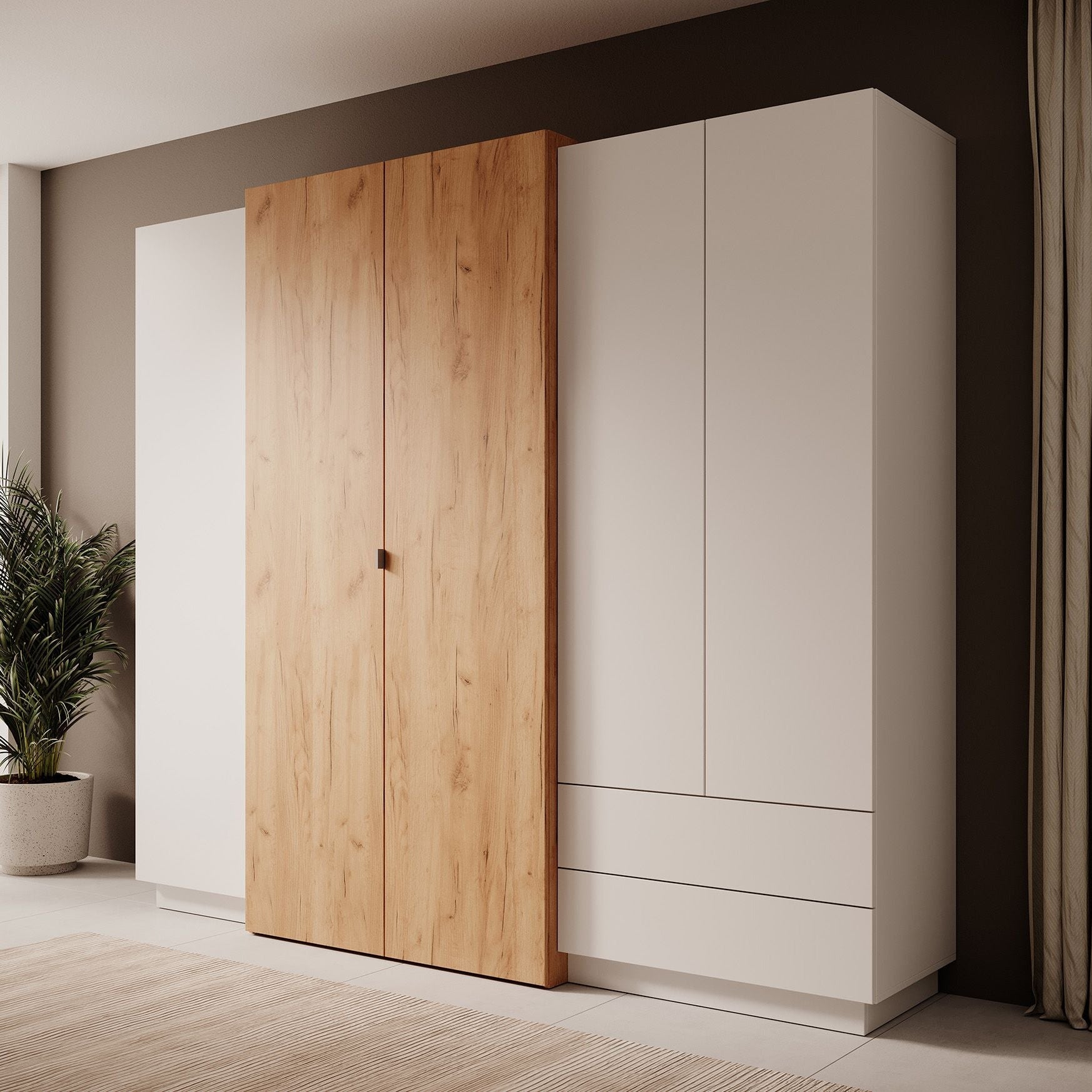 Three - Kledingkast 4-deurs - Eiken - 230x52x202 cm