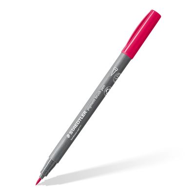 STAEDTLER Pigment brush 371 - 12 Feutres pointe pinceau - couleurs basiques assorties - encre Multi Ink intense