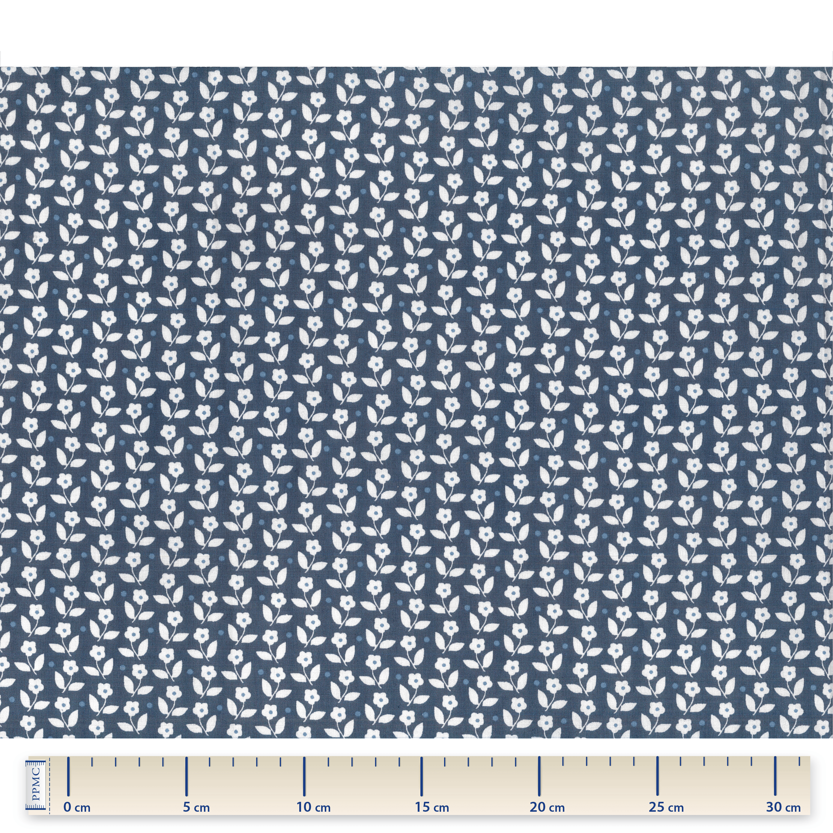 Coupon Tissu 50 Cm Ex1097 Fleurs Blanc Marine