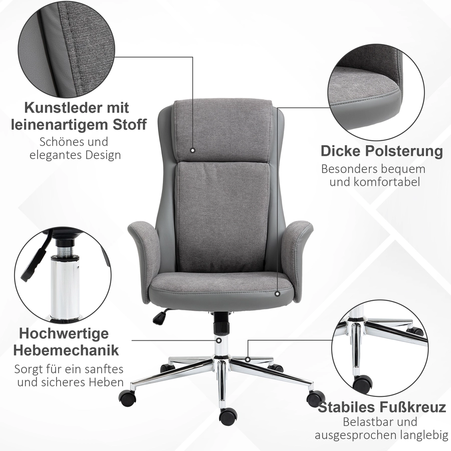 Vinsetto Bürostuhl mit Wippfunktion grau