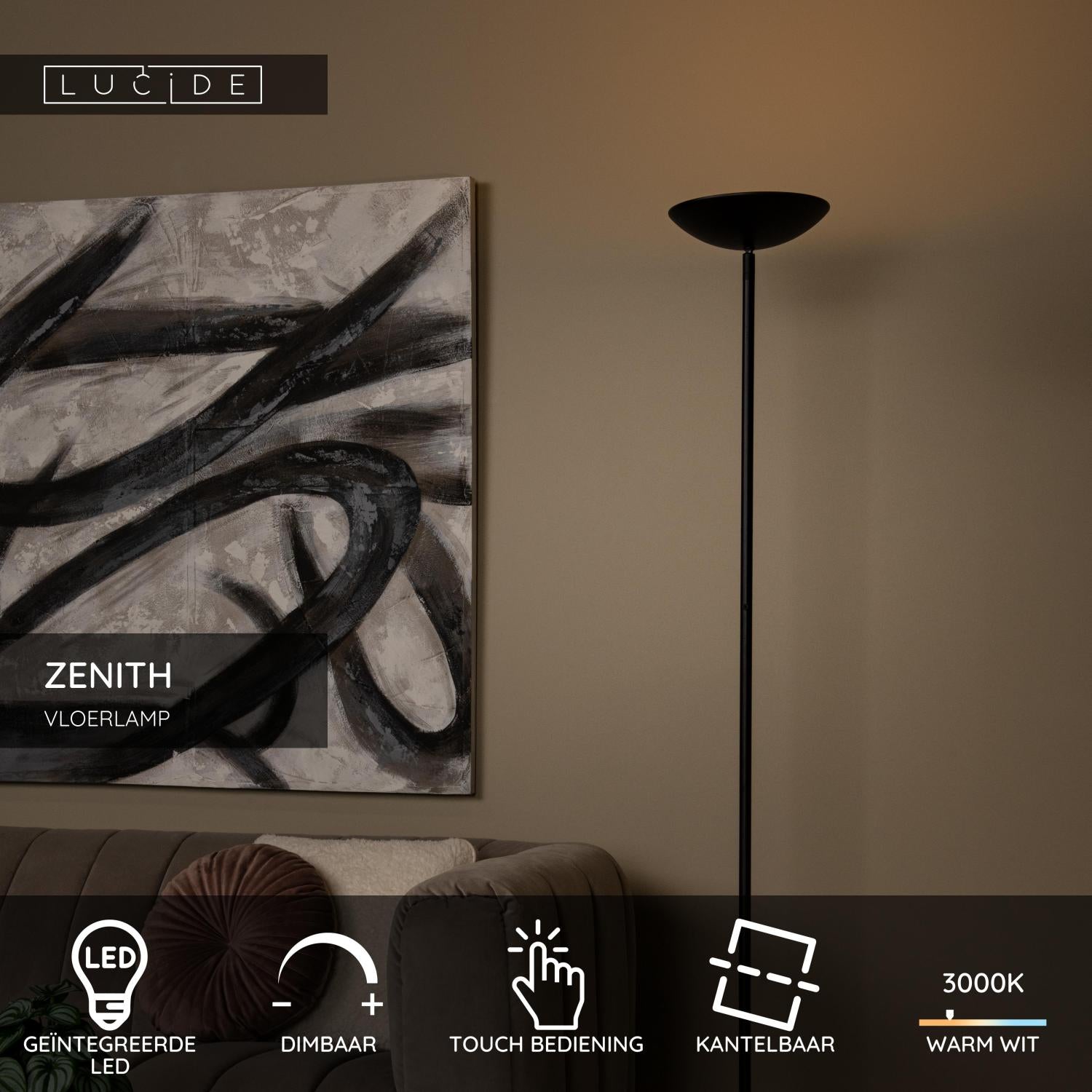 Lucide ZENITH Vloerlamp - Zwart