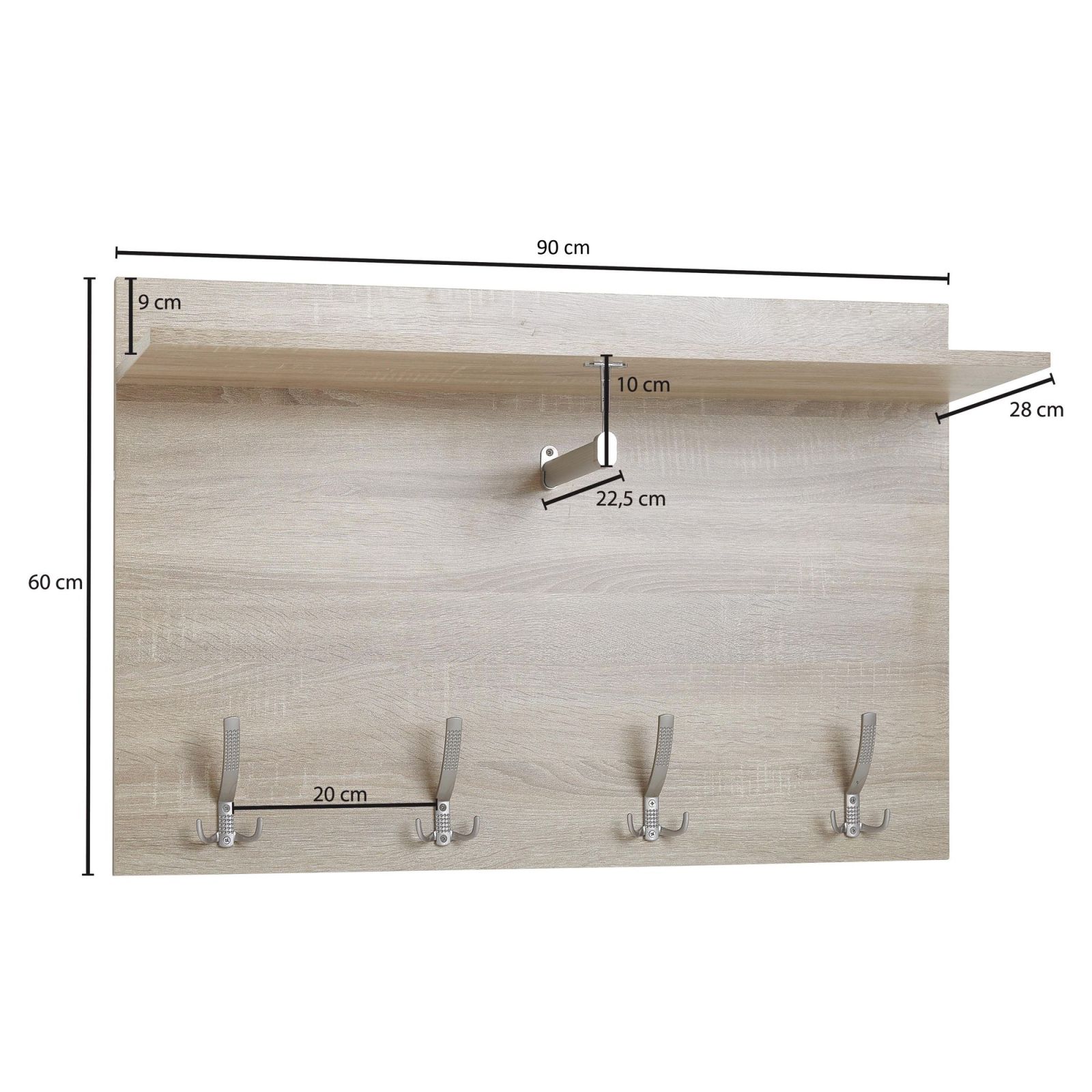 Wandgarderobe - Sonoma Eiche - 4 Haken - 80 cm