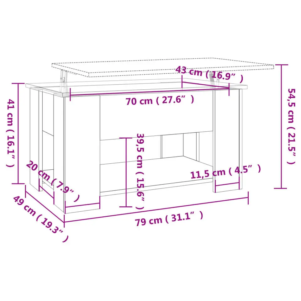 vidaXL - Salontafel - Zwart - Bewerkt hout - 79 x 49 x 41 cm
