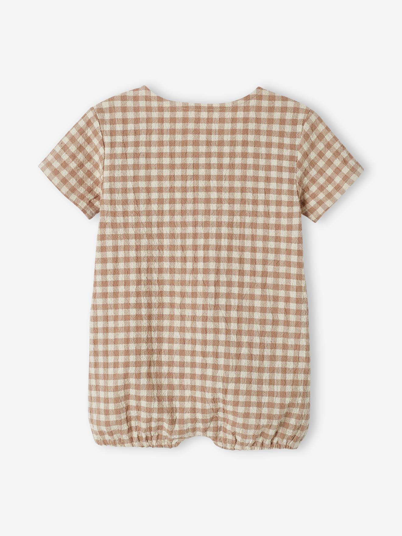 Macacão curto xadrez cru para bebê