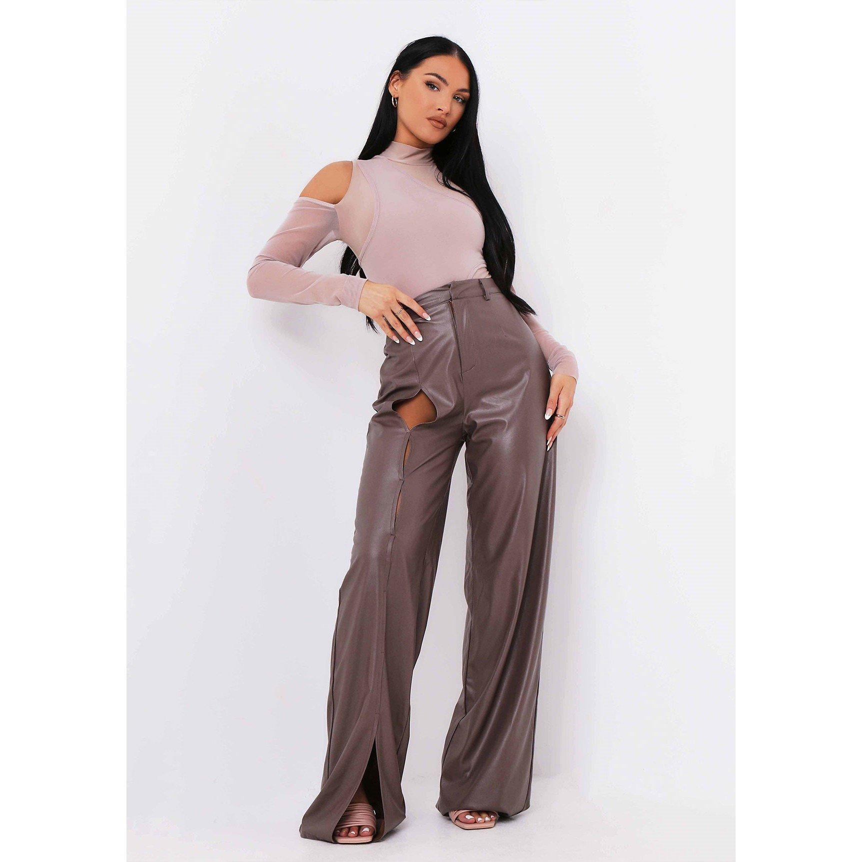 Missy Empire Keyhole Cut Out High Waisted PU Trousers