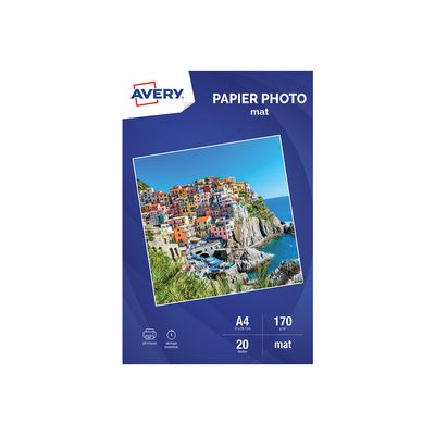 Avery - Papier Photo mat - A4 - 170 g/m² - impression jet d'encre - 20 feuilles
