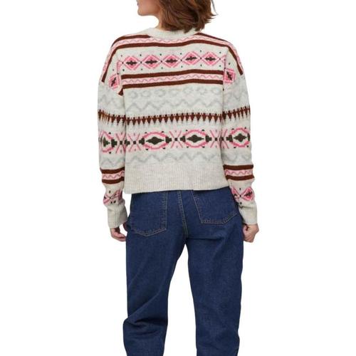 Vila - VICILIA O-NECK L/S JACQUARD KNIT Blanco