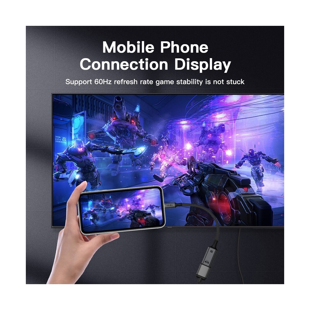 NÖRDIC 50 cm USBC til DP 1.4-kabel 8K30Hz 4K120Hz 32.4Gbps