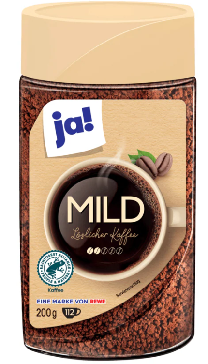 ja! löslicher Kaffee Mild 200g MHD:30.7.26