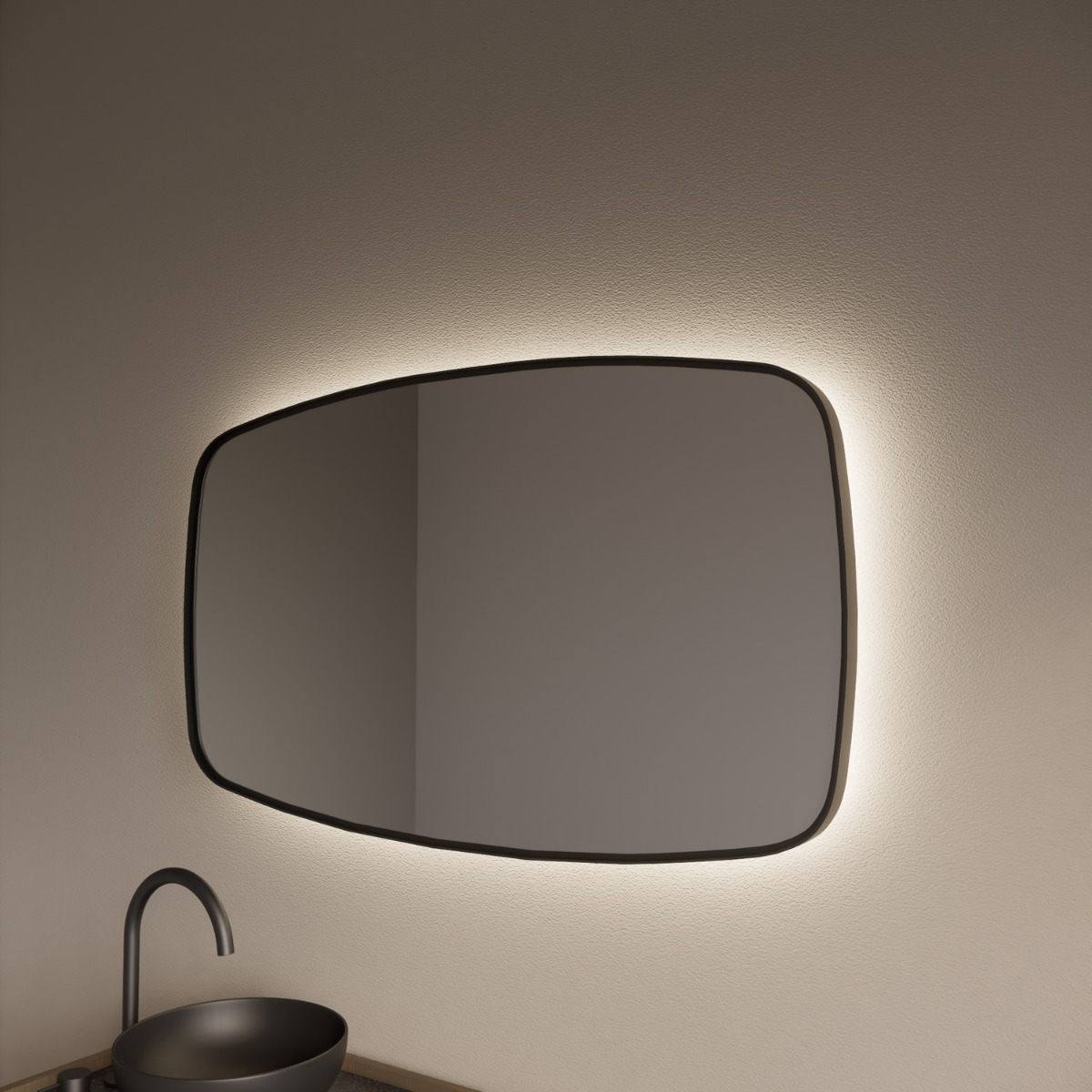 Gliss Design Epos spiegel met LED-verlichting 140x70cm horizontaal mat zwart