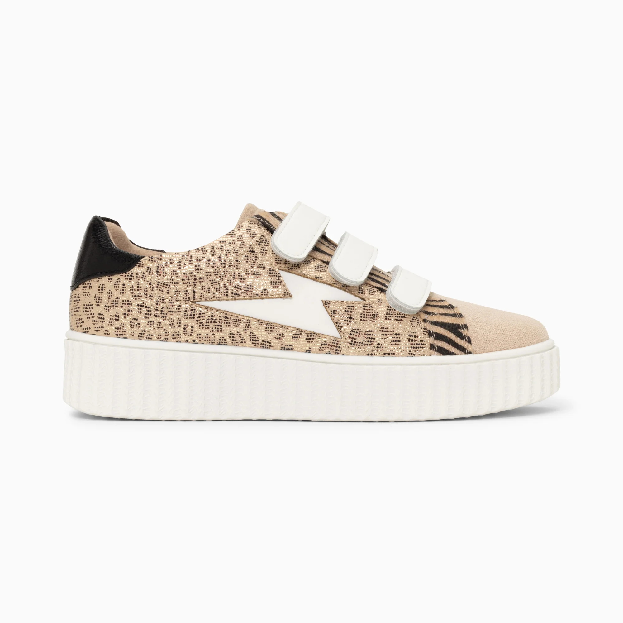 Sneakers-Baskets éclair Scarlett beiges à imprimé léopard