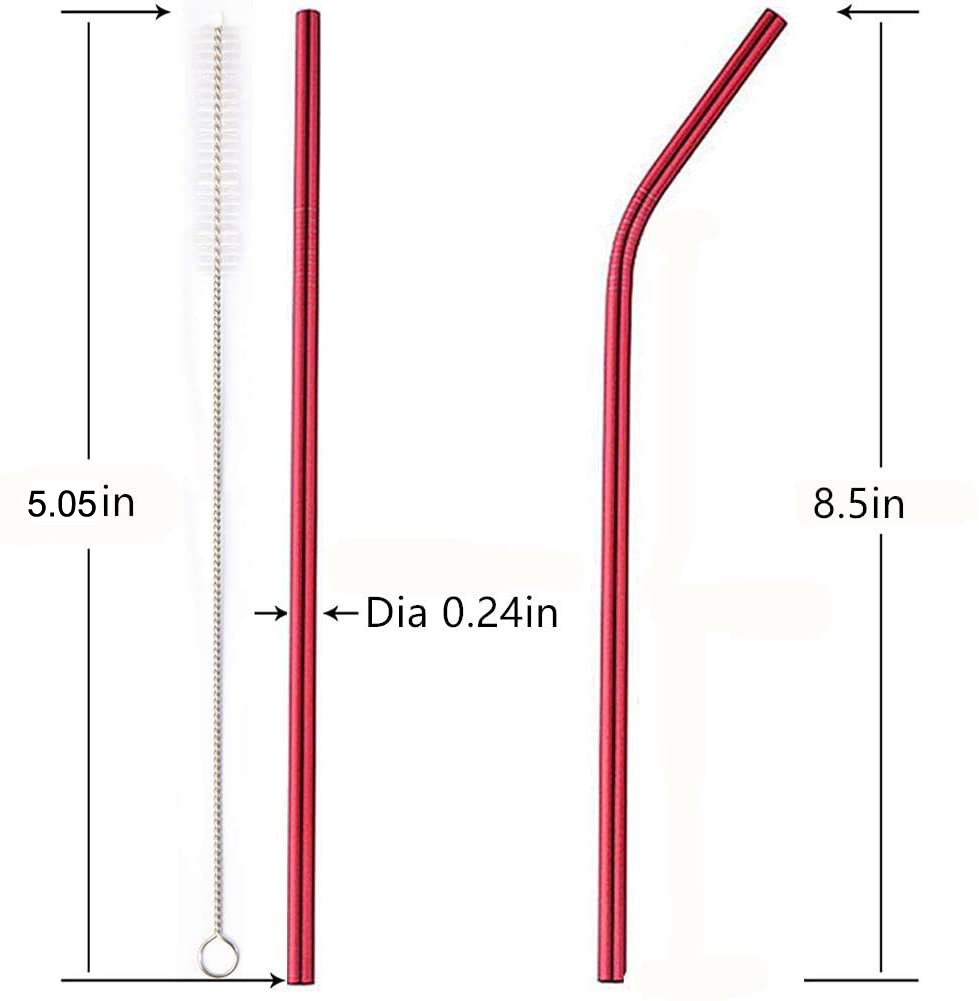 (10-tlg. Set) 21.5cm Edelstahl Strohhalm Wiederverwendbarer Trinkhalm inkl. Reinigungsbürsten   Tasche - Schwarz