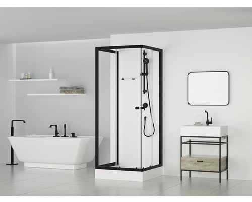 Complete douche Aurlane Multi Place 80 x 80 cm profielkleur zwart helder glas