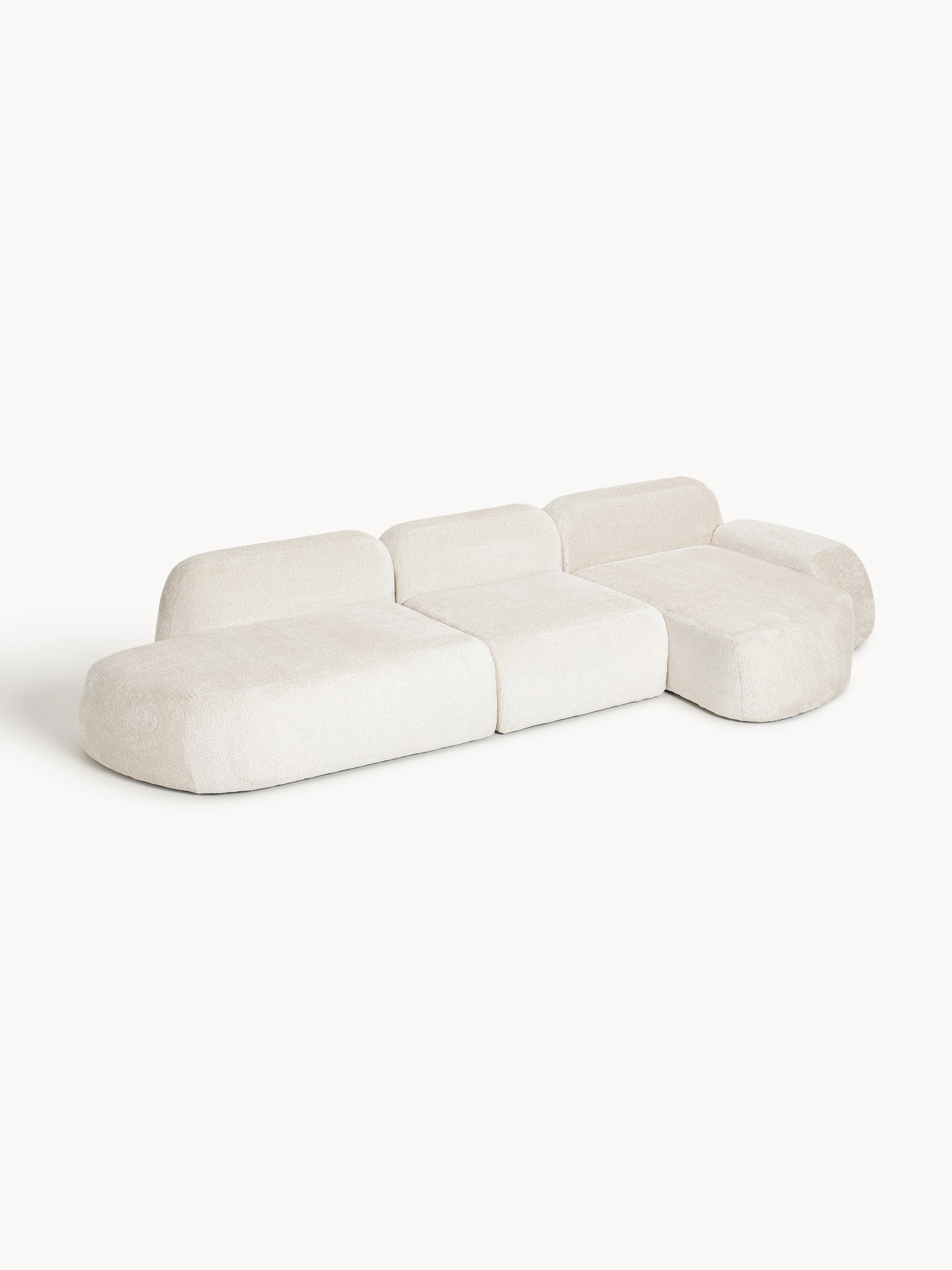 Modulaire teddy-bouclé hoekbank Wolke (4-zits) met chaise longue