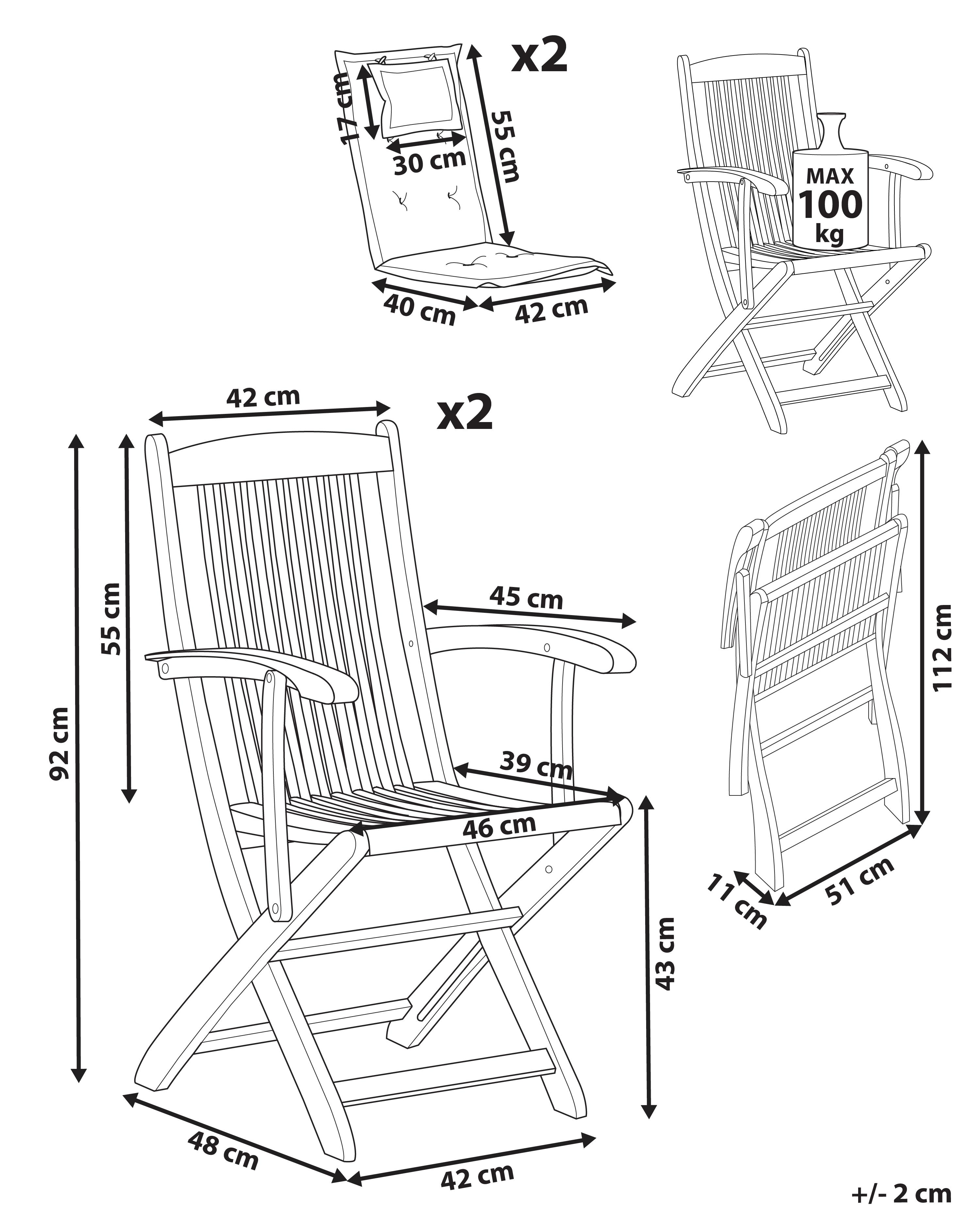 Set van 2 stoelen met zitkussen MAUI II Acaciahout Blauw