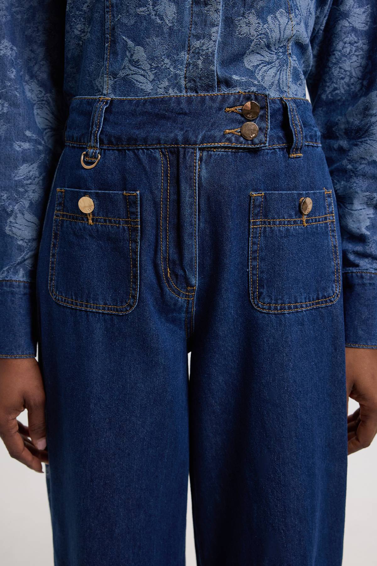 KarenMillen Jean Large À Contraste Denim Et Jacquard