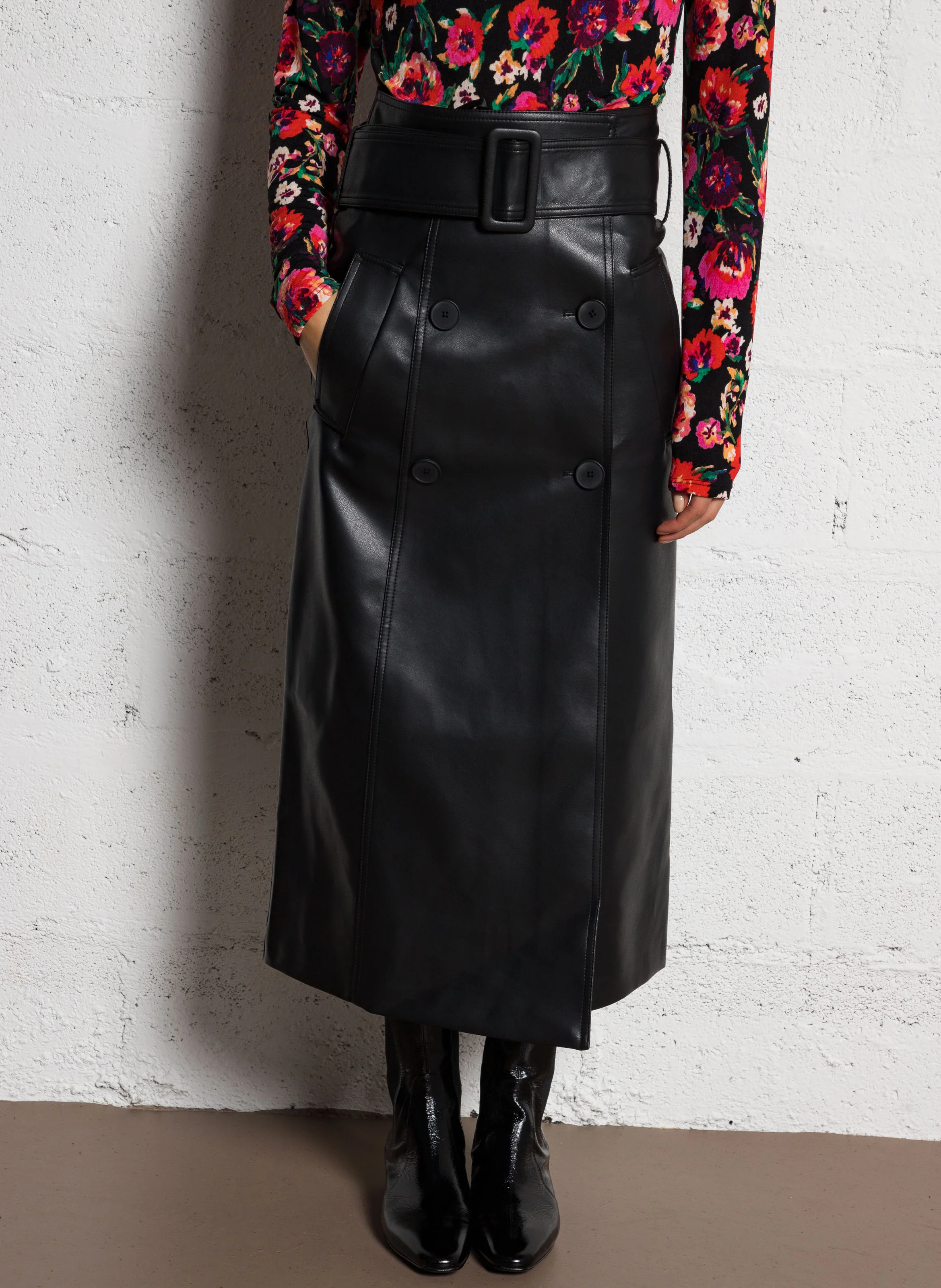 JADY - Jupe longue aspect cuir | Noir