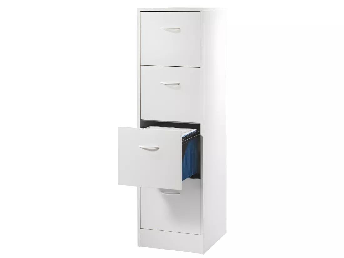 Classeur 4 Tiroirs pour 100 Dossiers Suspendus L 41,4 H 140,4 P 44 cm - Coloris: Blanc