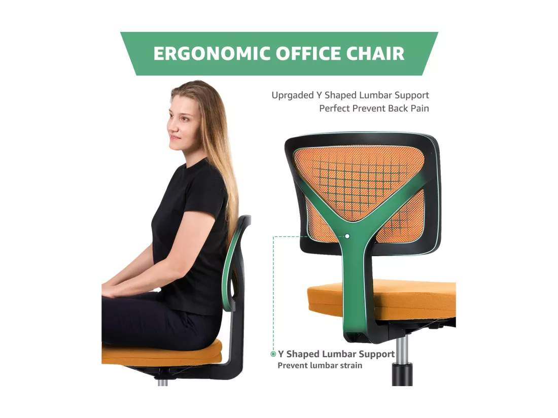 Chaise de bureau,Chaise d'ordinateur pivotante avec support lombaire,sans accoudoir,Low-Back Mesh,Orange