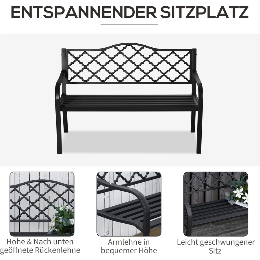 Outsunny Gartenbank mit offener Rückenlehne für ein angenehmes Sitzgefühl schwarz